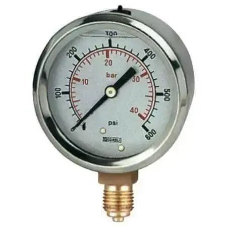 100mm Pressure Gauge SS Case Brass Internals 1/2" BSPP Bottom entry - AK Valves Ltd