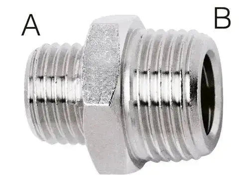 3/8" BSPP MALE X 1/2" BSPP MALE RED CONNECTOR PLATED - AK Valves Ltd