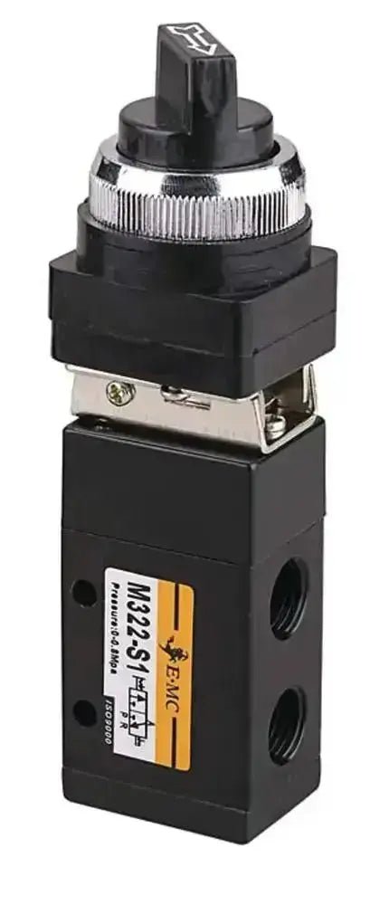 EMC 1/4" Ported 3/2 Valve Two Position Selector Switch Black - AK Valves Ltd