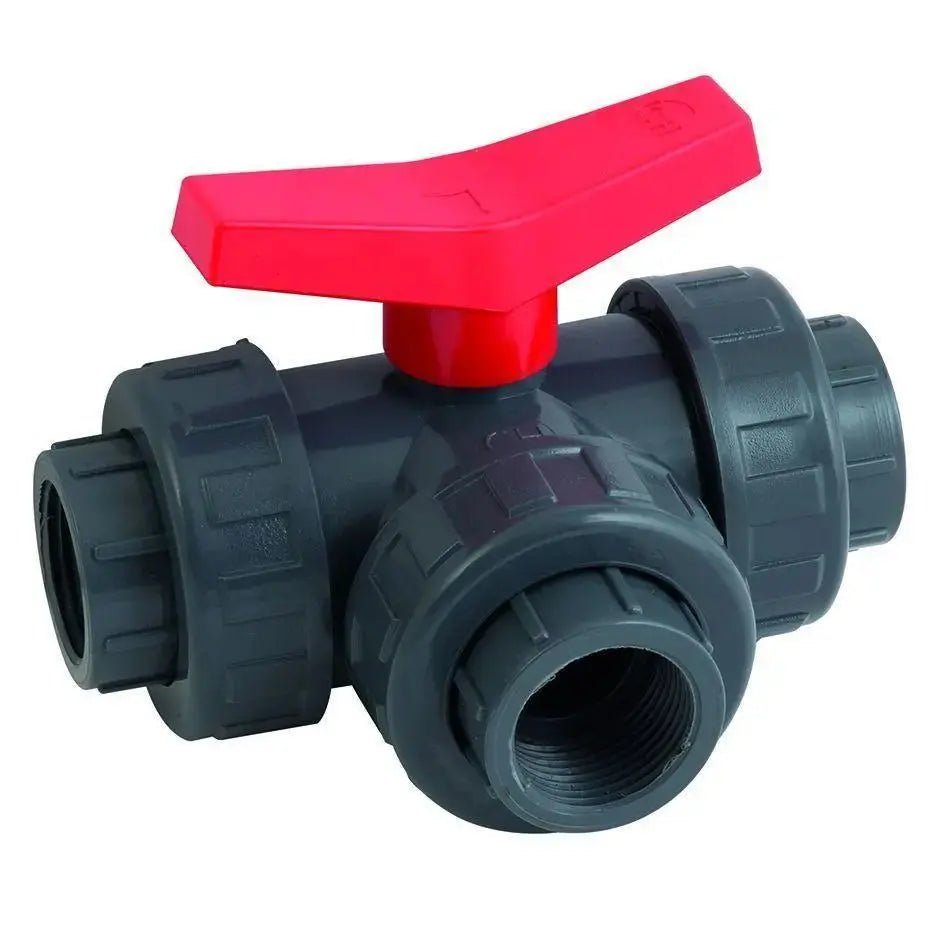 PVC - U 3 Way Ball Valve Double Union - AK Valves Ltd