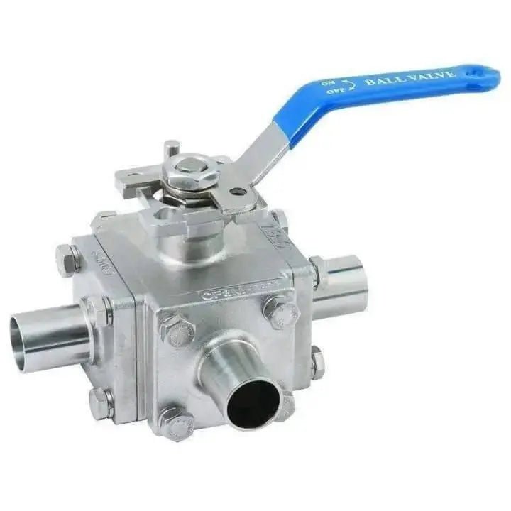 Stainless Steel OD Butt Weld Hygienic 3 Way Full Bore Ball Valve L Port - AK Valves Ltd