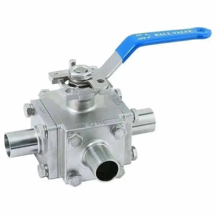 Stainless Steel OD Butt Weld Hygienic 3 Way Full Bore Ball Valve T Port - AK Valves Ltd